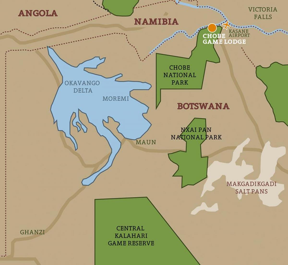 Karte von Botsuana map-national parks