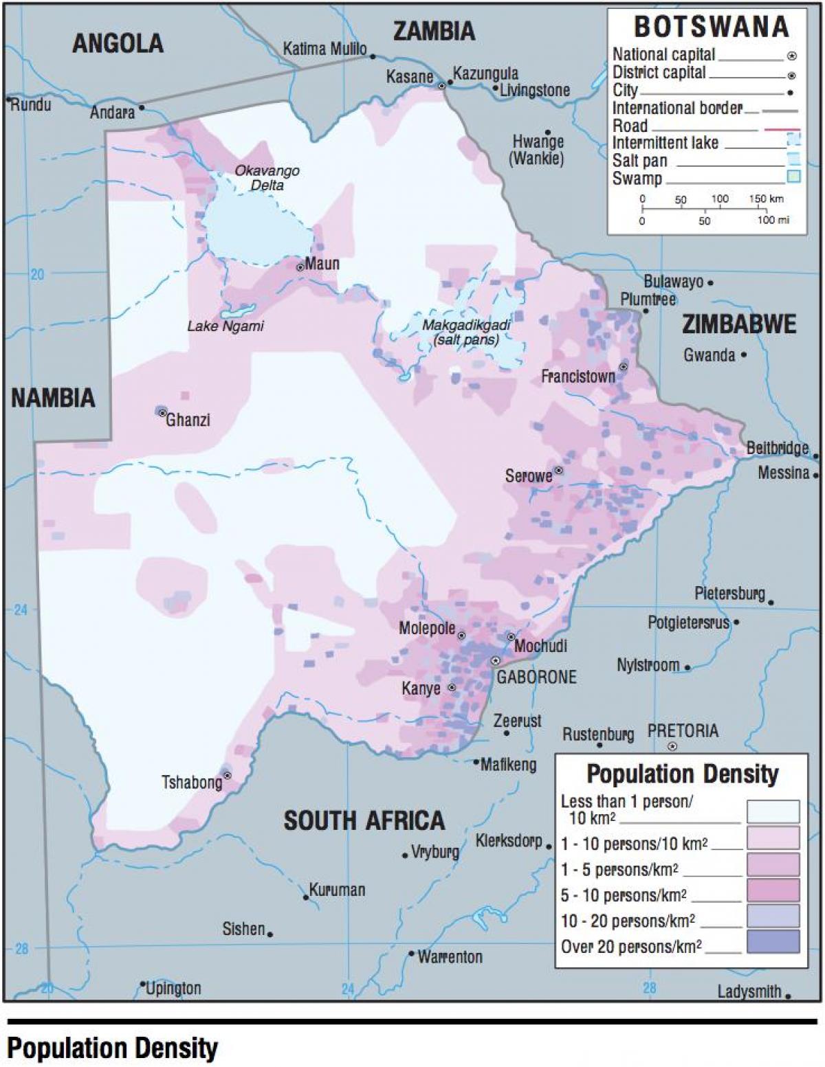 Botswana Bevolkerung Karte Karte Von Botswana Bevolkerung Sud Afrika Afrika