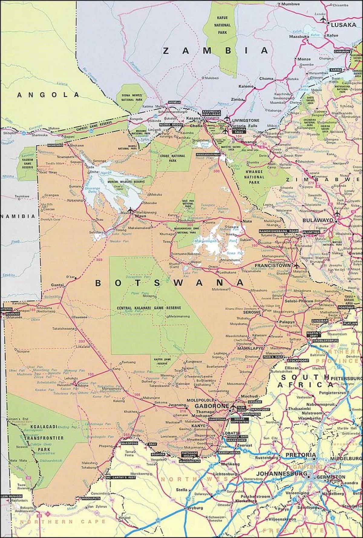 Karte von Botswana Landkarte mit Entfernungen