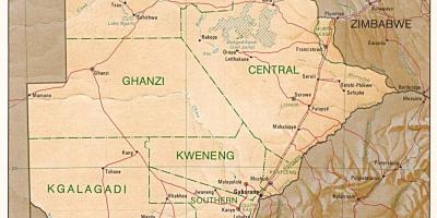 Karte von Botswana zeigt Städte und Dörfer